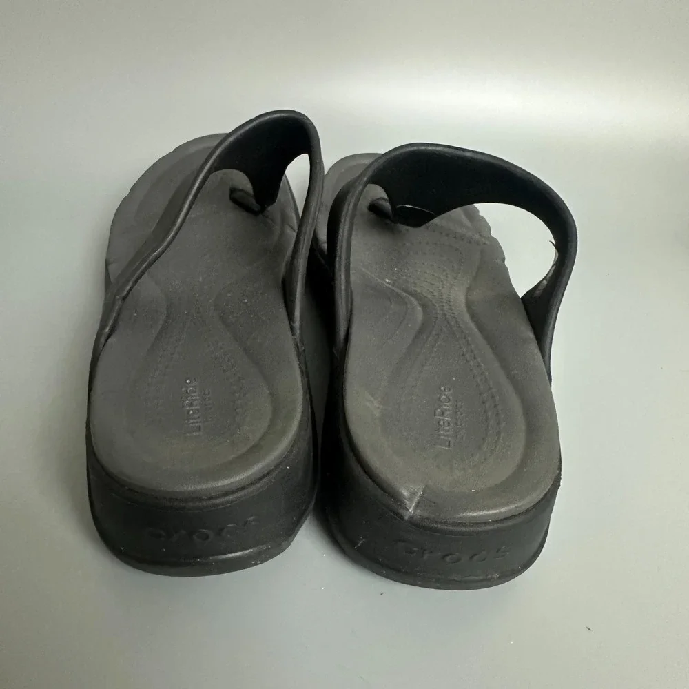 Crocs LiteRide‎ Flip Flops Mens 8 Womens 10 Black Grey Athletic Thong Sandals
